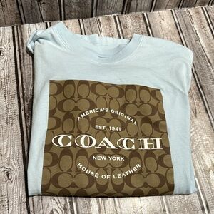 Coach Signature Square Logo Icy Blue Brown White Soft Organic Cotton Tee Small